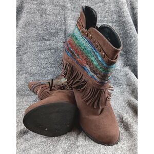 Dolce by Mojo Moxy Brown Suede Fringe Ankle Boots Multicolor Accent Size 9M